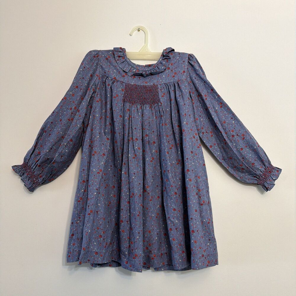 Alice Kathleen & Company Dress Blue Floral Smocked Boutique Prairie - Girls 8